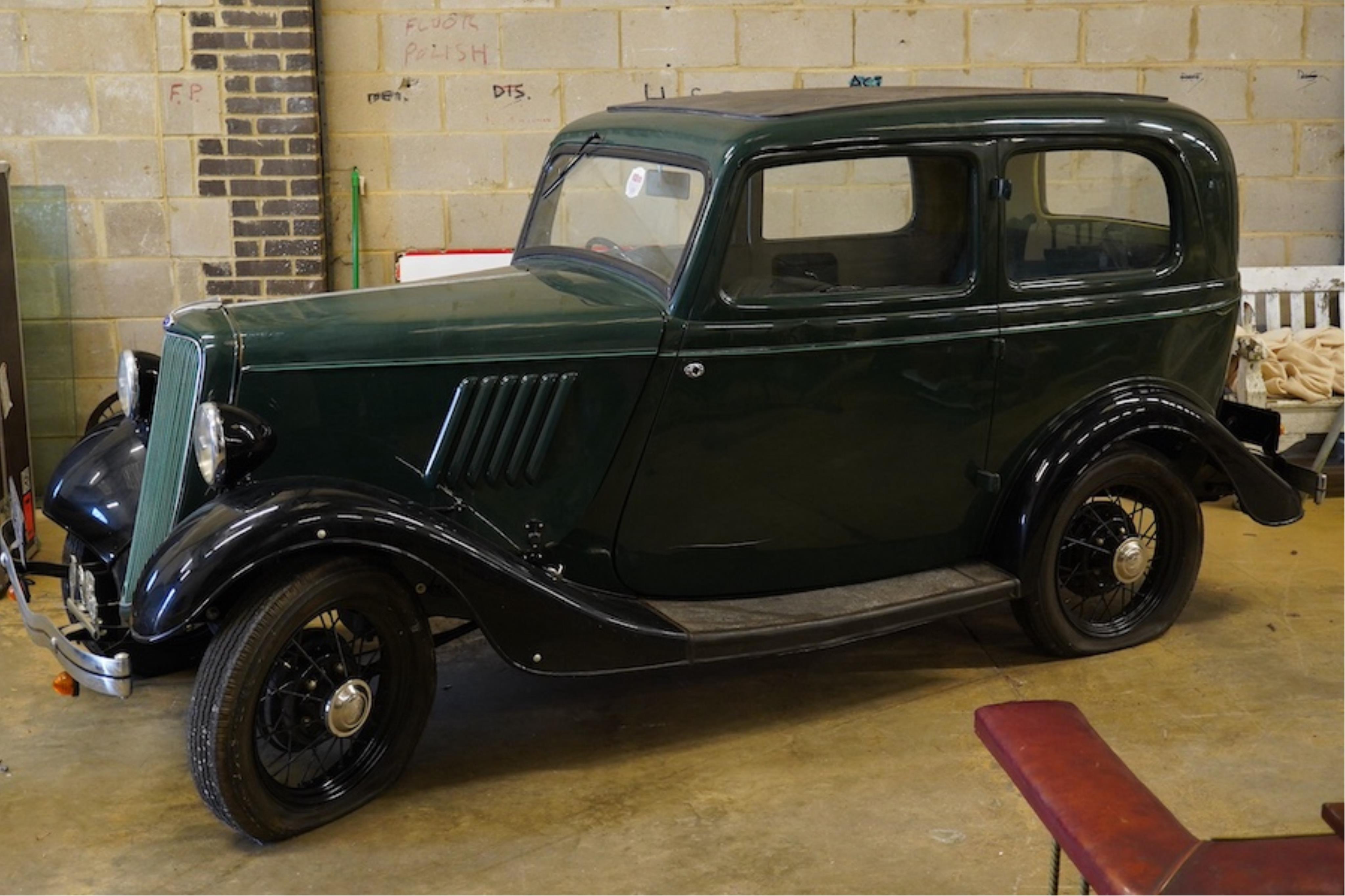 A 1936 Ford Model Y saloon, reg. no. CYM868, 885cc, dark green, odometer showing 93,057 miles. Restored by the late owner, to a very high standard and winner of seven Concours d’Elegance awards